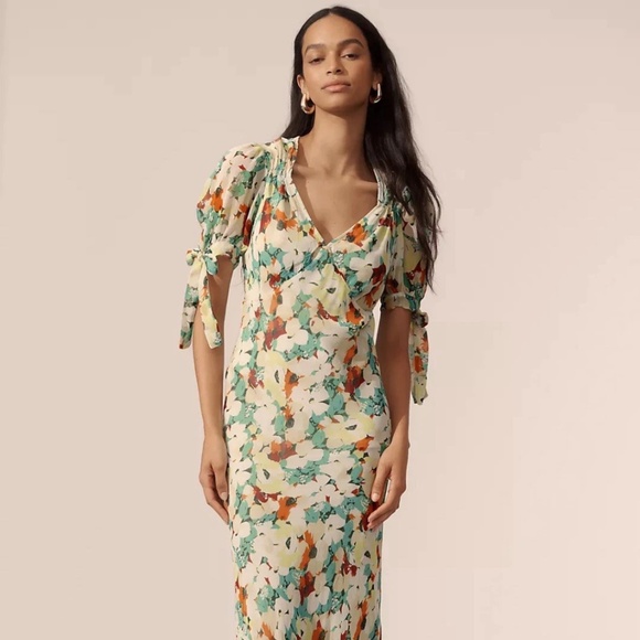 Anthropologie Women's Dress Short Sleeve V-Neck Slip Midi Sz Medium - Picture 1 of 6